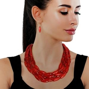 Burgundy Glass Bead 5 Strand Necklace Set, 19 in